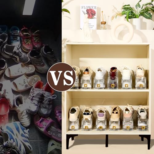 Shoe Slots Organizer for Closet, 12 Pack Shoe Stacker Organizer, Shoe Storage Space Savers 50%, 3 Levels Adjustable Shoe Racks for Closet Organization - color: Gold, size: 12 Pack