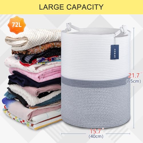 COMSE Extra Large Blanket Basket, Tall Woven Storage Basket, Nursery Hamper, 15.7”x 21.7”, Cotton Rope Laundry Hamper for Toys Clothes Towels, Blend White/Gray - color: Blend White & Gray