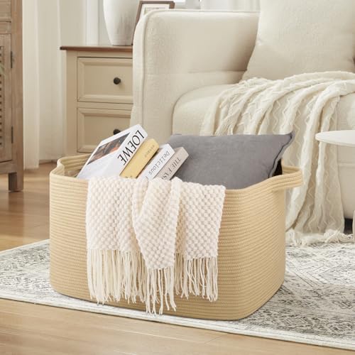 OIASKET 95L Extra Large Blanket Basket, 24" x 16.9" x 14.2" Woven Storage Basket for Living Room, Rectangle Nursery Blanket Storage for Toys, Towels, Dirty Clothes (Jute) - color: Jute, size: 24"x16.9"x14.2"