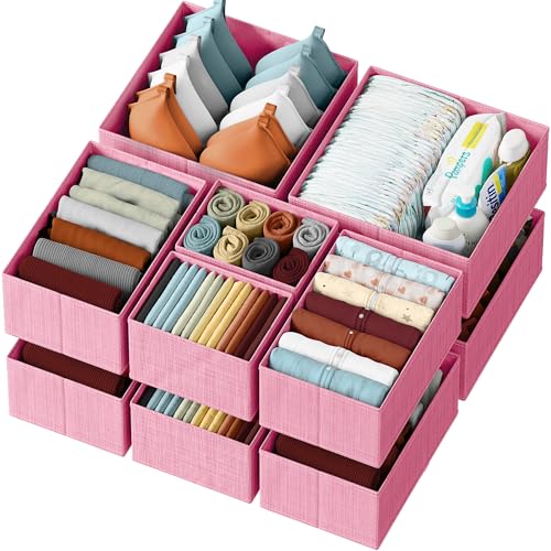 Drawer Organizer Clothes Set of 12 Pink - Dresser Organizer For Nursery, Bedroom, Closet - Perfect Baby Clothes Organizer and Storage & General Nursery Organization or Dresser Drawer Organizers - color: Pink