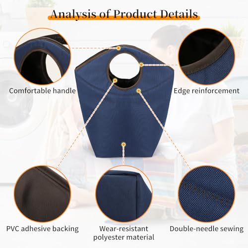 90L Foldable Laundry Basket with Soft Padded Handle, 22"x21"x12" Large Capacity Oxford Fabric Storage Hamper, Collapsible Portable Laundry Bag for Home Bedroom Dorm Travel and Outdoor - color: Blue, size: 22"L x 12"W x 21"H