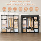 Portable Closet for Hanging Clothes 57.3 Inch Large Capacity Wardrobe Closet with Cover, 8 Pockets and 1 Hanging Rod, Easy Assembly Closet Organizer for Bedroom, Black