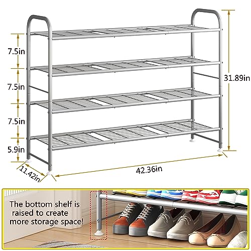 LINZINAR Shoe Rack 4 Tier Storage Organizer for Closet Entryway Metal Grey - color: Grey, size: 4-Tier