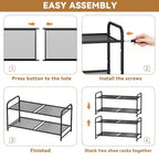 2 Tier Metal Shoe Rack, 27 Inch Wide Stackable Closet Shoe Organizer with Durable Mesh Shelves, Adjustable, Black - color: Black, size: 2 Tier