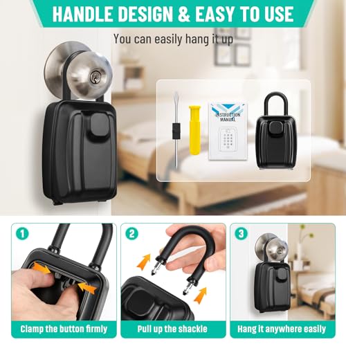 Key Lock Box for Outside, Sturdy Waterproof Hanging Lock Box for House Key, 12-Digit Combination Resettable Large Capacity Security Lockbox for Home, Garage, Office, Warehouse - color: B-Black