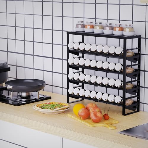 Jojocross Expandable, Stackable, Adjustable Spice Rack kitchen Organizer,Metal Pantry Storage Shelves - Multi-Tier Shelf for Cabinet, Countertop, Pantries, Cupboard or Wall Mount,Black - color: Black, size: 2 inclined shelves /1 flat top shelf