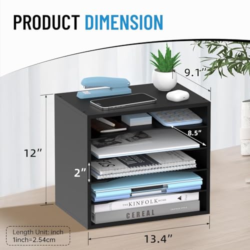 5-Tier Wood Desk Organizer, Paper Tray Organizer for Desk with Adjustable Storage Shelves, Desktop File Organization Paper Sorter Mail Holder for Office Home Classroom, Black - color: Black, size: 5 Tier