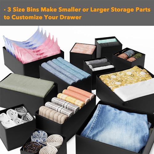 SpaceAid Drawer Organizer Clothes, 24 Pack Dresser Organizer Bins for Nursery, Closet Organization and Storage Dividers for Clothing, Baby Clothes, Underwears, Socks (Black) - color: Black, size: 24 Pack
