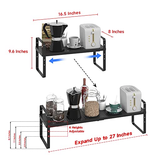 Expandable Cabinet Shelf Organizer Adjustable Metal Spice Rack Stackable Freestanding Counter Storage Shelves for Kitchen Cabinet Under Sink Office Desk (Black - 2Pack - L16.5-27'' * W8'' * H9.6'') - color: Black - 2pack - L16.5-27'' * W8'' * H9.6''