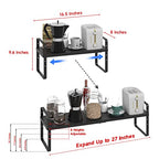 Expandable Cabinet Shelf Organizer Adjustable Metal Spice Rack Stackable Freestanding Counter Storage Shelves for Kitchen Cabinet Under Sink Office Desk (Black - 1Pack - L16.5-27'' * W8'' * H9.6'') - color: Black - 1pack - L16.5-27'' * W8'' * H9.6''