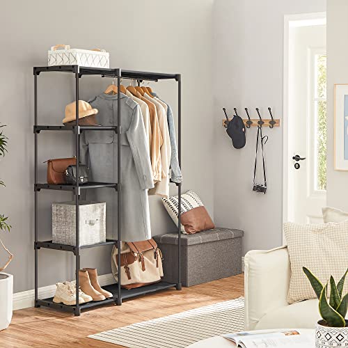 SONGMICS Portable Closet, Freestanding Closet Organizer, Clothes Rack with Shelves, Hanging Rods, Storage Organizer, for Cloakroom, Bedroom, 44.1 x 16.9 x 65 Inches, Black URYG24BK - color: Black