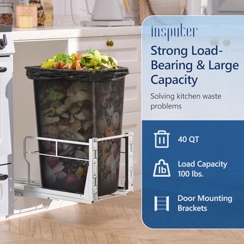 Insputer Pull Out Trash Can Under Cabinet with Soft-Close Slides, Heavy Duty Under Sink Trash Can Kit for Kitchen, Garbage Can Not Included, Requires Minimum Cabinets Opening 12" W X 18" D - size: Single