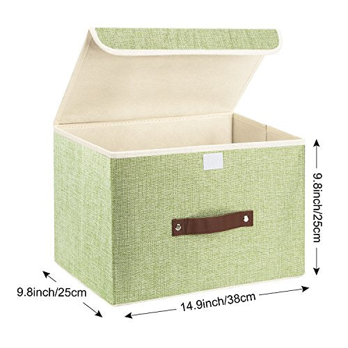 TYEERS Collapsible Storage Boxes, Washable Fabric Storage Bins with Lids, 14.9x9.8x9.8 inches, 3 Pack, Green - color: Green, size: set of 3