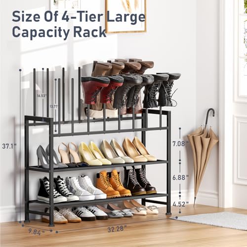 DIMJ Boot Rack 4-Tier - Black Metal Boot Storage Rack for Tall Boots Organizer, Multiuse Shoe Rack for Boots, Sneakers, High-Heel, Entryway, Fits 8-Pairs - size: 1 Pack - 4 Tier 8 Pairs