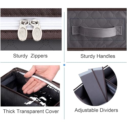 Under Bed Shoe Storage Organizer, Set of 2, Sturdy Structure, Adjustable Dividers, Reinforced Handle, Sturdy Zipper, Underbed Storage Solution with Clear Window, Breathable, Gray - color: Gray, size: 2 Pack Gray