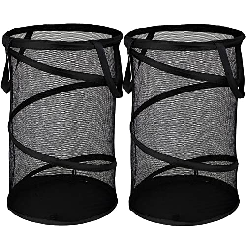 BATTOO 2 Pack Large Collapsible Laundry Basket Foldable Mesh Pop Up Hamper with Handles for Laundry Room, Bathroom, Kids Room, College Dorm, Travel, Storage Organizer Black - color: 2 x Black, size: 13 x 23.7 inch