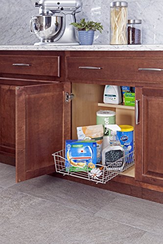 ClosetMaid 14 in. Pull Out Cabinet Organizer, Heavy Duty, Slide Out Pantry Shelves Drawers for Kitchen, Bathroom, Nickel - color: Nickel, size: 14-Inch One Tier