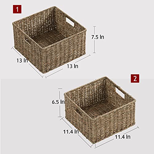 HOONEX Wicker Storage Baskets for Organizing, Decorative Woven Seagrass Baskets for Storage with Carrying Handles, Set of 2, Natural - color: Natural (Seagrass), size: 13 x 13 x 7.5 inches