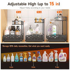 Sevenblue 3 Pack Under Sink Organizers, 2-Tier Multi-Use Kitchen and Bathroom Organizers and Storage with Sliding Drawers, Bathroom Cabinet Organizer (Metal, 2 Pack, 14.8 Inch)