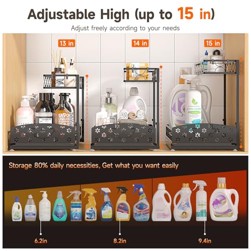 Sevenblue 3 Pack Under Sink Organizers, 2-Tier Multi-Use Kitchen and Bathroom Organizers and Storage with Sliding Drawers, Bathroom Cabinet Organizer (Metal, 2 Pack, 14.8 Inch)