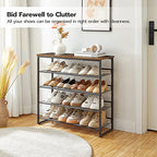 HOOBRO Shoe Rack, 5 Tier Shoe Organizer for Front Door Entrance, Shoe Shelf with Adjustable Tilt Angle, Holds 16-20 Pairs, for Entryway, Garage, Closet, Rustic Brown and Black BF08XJ01 - size: 29.5"L x 11.4"W x 29.6"H