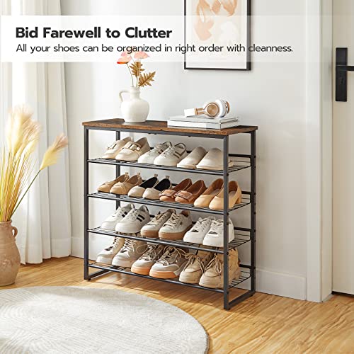 HOOBRO Shoe Rack, 5 Tier Shoe Organizer for Front Door Entrance, Shoe Shelf with Adjustable Tilt Angle, Holds 16-20 Pairs, for Entryway, Garage, Closet, Rustic Brown and Black BF08XJ01 - size: 29.5"L x 11.4"W x 29.6"H
