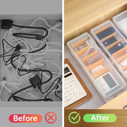 2 Pack Clear Cable Organizer Box with Lid, Plastic Charger Cable Cord Storage Organizer, Stackable Office Desk Organizers, Multifunctional Accessories Storage Box Fit in Home Drawer - color: 2 pack Clear Cable Organizer Box