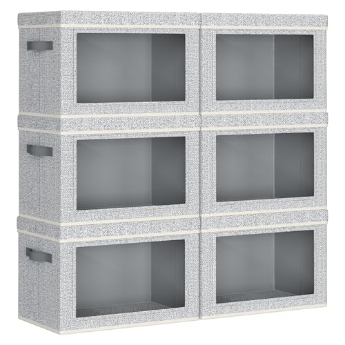Homsorout Collapsible Storage Bins with Lids - Stackable Storage Containers with Window, 6 Pack Fabric Cube Bins for Closet, Home & Office Organization Baskets, Light Gray, 14.9" x 9.8" x 9.8" - color: Light Gray, size: L(6-Pack)