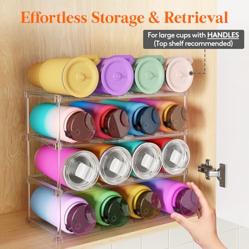 Lifewit Stackable Bottle Storage Organizer, Clear Freestanding Wine Holder for Cabinet, Large Slot Water Bottle Tumbler Organizer for Pantry, Plastic Wine Rack for Fridge Cellar, 4Tier Hold 16 - size: 4 Tier-16 Bottle
