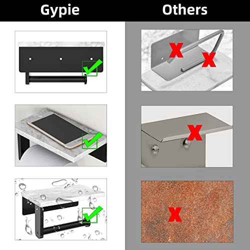 Gypie Marble Toilet Paper Holder with Shelf, 304 Stainless Steel Screw Wall Mounted, Tissue Roll Holder for Bathroom Washroom Matte Black - color: Black, size: 1 Roll