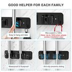 homeasy Wall Mount Mop and Broom Holder, Heavy Duty Stainless Steel Organizer Rack with Hooks | 2-Pack, 2-in-1 No Drill & Screw Installation, Black - color: Black-2