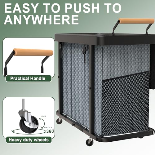 230L (60 Gal) Extra Large Fashion Laundry Sorter 3 Section with Lid, Rolling Laundry Basket Hamper with Handle, Laundry Organizer Storage Cart with Sturdy Metal Frame for Laundry Room, Hotel, Grey - color: Gray-3 Setion, size: 230L