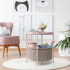 danpinera Round Side Table with Fabric Storage Basket, Metal Side Table Small Bedside Nightstand with Removable Tray Top for Living Room, Bedroom, Nursery, Laundry, Light Pink - color: Light Pink