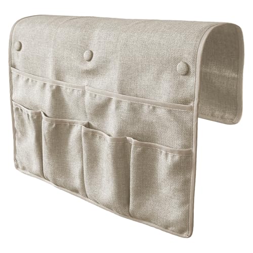No Tuck Armchair Caddy with Matching Pin Fasteners - 19 x 24 Inches - No Tucking, No Slipping - Armrest Organizer for Recliner and Couch (Beige) - color: Beige