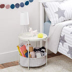 Amazon Basics Round Storage End Table, Nightstand with Cloth Basket, Bedside Table, White/Heather Gray, 17.7" L x 17.7" W x 18.9" H - color: White