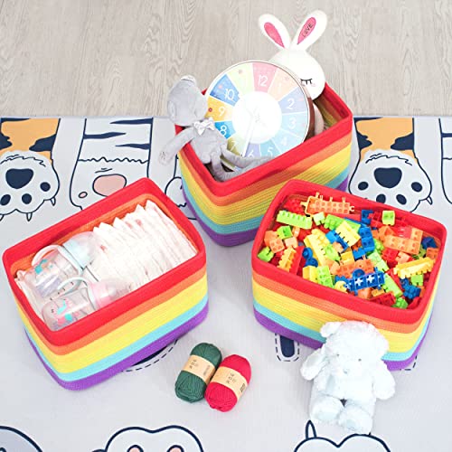 MINTWOOD Design 3-Pack Storage Baskets for Shelves, Playroom and Classroom, Book Basket, Decorative Storage Cube Bins, Woven Closet Organizers, Pantry and Shoe Organizer, Rainbow - color: Rainbow