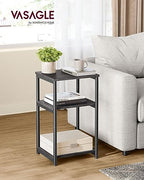 VASAGLE Side Table, Small End Table, Tall Nightstand for Living Room, Bedroom, Office, Bathroom, Misty Gray and Classic Black ULET273B68 - color: Misty Gray + Classic Black