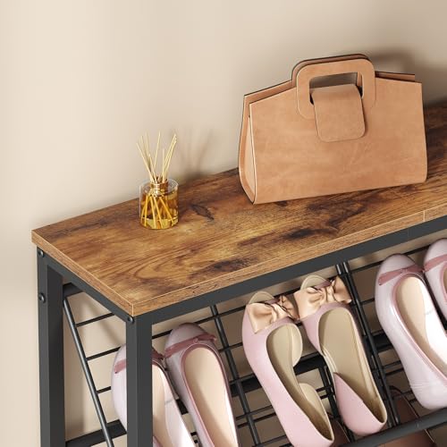 HOOBRO Shoe Rack, 5-Tier Narrow Slanted Shoe Storage Shelf, Slim Shoe Organizer for Front Door Entrance, Garage, Entryway, Holds up to 12-16 Pairs of Shoes, Rustic Brown and Black BF20XJ01
