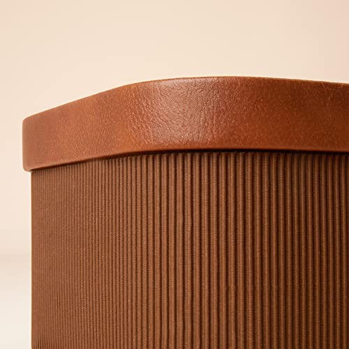 LA JOLIE MUSE Fluted Cardboard Storage Baskets with Leather-Like Lids, Sturdy Stackable Paper Boxes Decorative Tray, Chocolate Brown, Set of 3 - color: Chocolate Brown