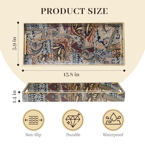 MAONAME Plastic Vanity Tray, Bathroom Counter Tray, Decorative Trays with Handles, Storage Dresser Trays Organizer for Toilet Tank, Jewelry, Makeup, 13.8" x 6" x 1.57" - color: Bohemian-3