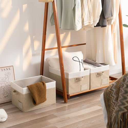 GRANNY SAYS Closet Storage Baskets for Shelves, Large Fabric Storage Bins, Collapsible Clothing Storage and Organization, Decorative Storage Bins, Khaki&Ivory, Large, 3-Pack - color: White&Kahki, size: Large
