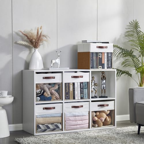 Bagnizer Storage Cubes, 4 Pack Linen Foldable Storage Bins (13 x 13 inch) with Clear Window and Handles, Fabric Organizer for Shelf Closet, Clothes, Books - (Brown and White) - color: Brown / Off-White, size: 13 x 13 x 13