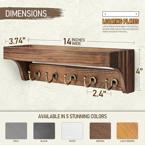 Rebee Vision Pine Wood Key Holder Wall Mount - Multifunctional Key Holder for Wall with Hooks and Shelf for Mail, and Hats - Perfect for Home and Office Organization (Vintage Brown) - color: Retro Brown