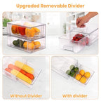 2 Pack Stackable Storage Drawers,Plastic Organizers Bins, Drawers Storage with Handles and Movable Dividers for Organization and Storage in Fridge,Bathroom, Pantry, Kitchen Cabinets, Under Sink - size: 2Pack 4.4"H-with Dividers