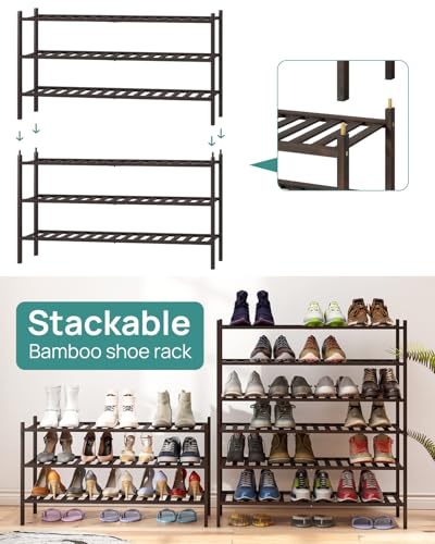 viewcare Long Shoe Rack, Bamboo Wood Shoe Rack for Closet, Entryway & Hallway, 3-Tier Stackable Shoe Shelf - color: Brown, size: 3-Tier Long