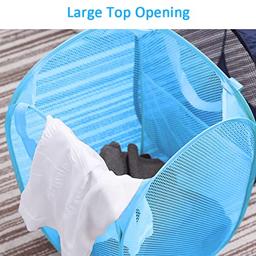 Larpur Pack of 2 Pop up Laundry Hampers, Collapsible Laundry Baskets, Portable Mesh Clothes Hampers for Home Room, College Dorm, Apartment, Foldable Hamper with Carry Handles, Sky Blue - color: 2*Sky Blue