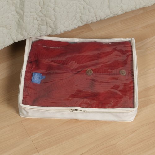 Household Essentials Lightweight Canvas Sweater Bag 2 Pack, Durable Canvas with Clear PEVA Top, 3-Sided Zipper, Perfect Fit for Shelving or Under the Bed - size: 2-Pack, style: Sweater Storage Bag