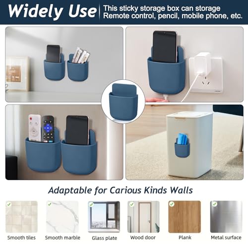 Remote Control Holder, Wall Mount Pen Holder Hole-Free Self Adhesive Phone Charging Organizer Pencil Storage Containers for Home Office School Supply Orgaizer(Blue) - color: Blue