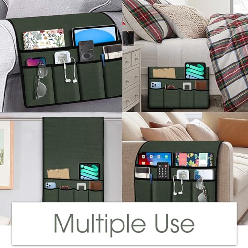 Joywell Armrest Organizer Remote Holder for Recliner Armchair Caddy Couch Sofa Arm Chair Caddie with 6 Pocket Storage for Magazine, Phone, iPad,Olive Green - color: Olive Green, size: 19'' x 35''