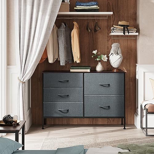 WLIVE Dresser for Bedroom with 5 Drawers, Wide Storage Dresser with Drawer Organizers, Chest of Drawers, Fabric Dressers for Living Room, Closet, Hallway, Dark Grey - color: Dark Grey